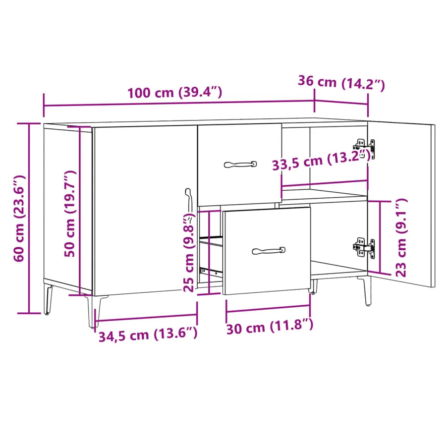 Buffet vieux bois 100x36x60 cm bois d'ingénierie - 11