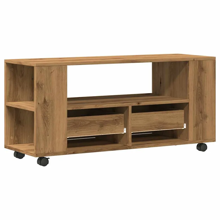 Meuble TV avec roulettes chêne artisanal bois d'ingénierie - 7