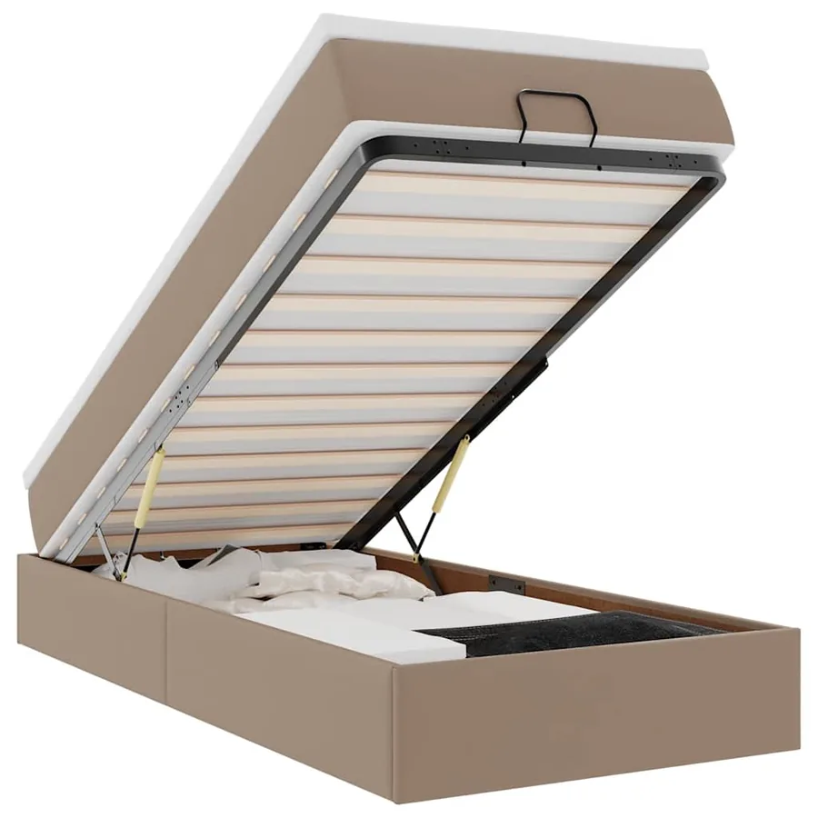 Cadre de lit ottoman et matelas cappuccino 90x190 cm similicuir - 2
