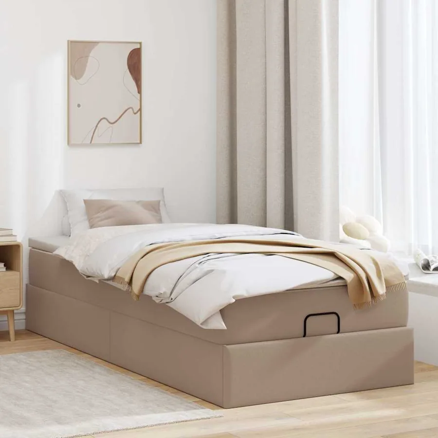 Cadre de lit ottoman et matelas cappuccino 90x190 cm similicuir - 3