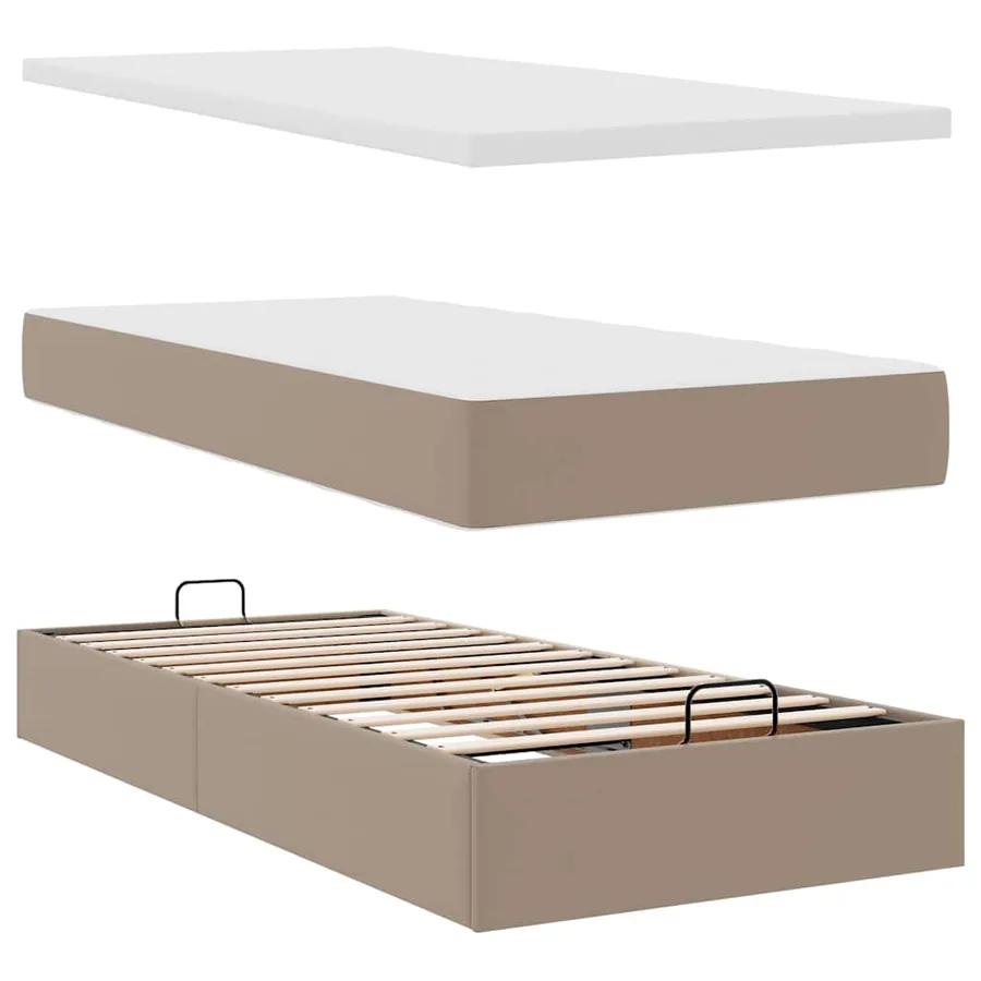 Cadre de lit ottoman et matelas cappuccino 90x190 cm similicuir - 8
