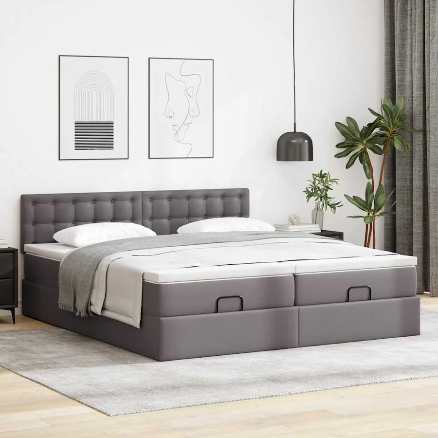 Cadre de lit ottoman avec matelas gris 180x200 cm similicuir - 3