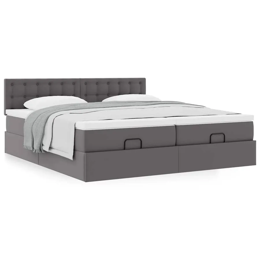 Cadre de lit ottoman avec matelas gris 180x200 cm similicuir - 4