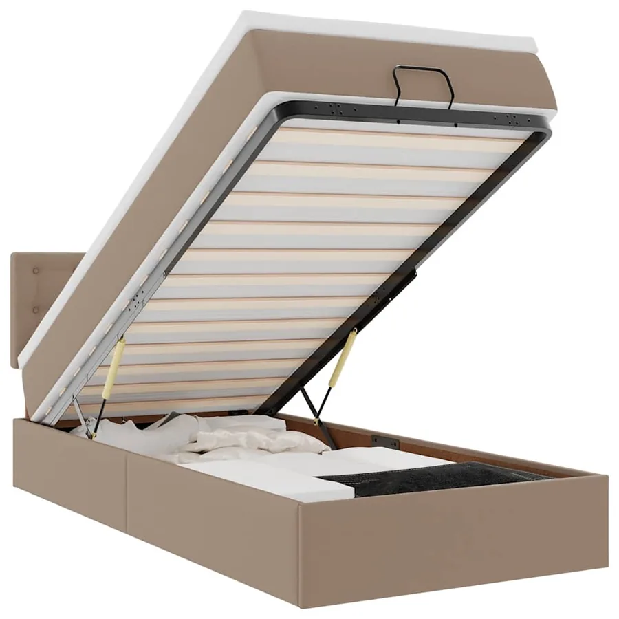Lit ottoman et matelas cappuccino 90x190 cm similicuir - 2
