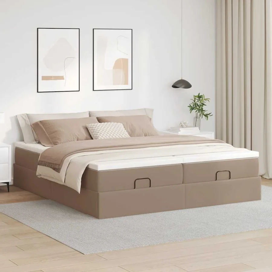 Cadre de lit ottoman et matelas cappuccino 180x200cm similicuir - 3