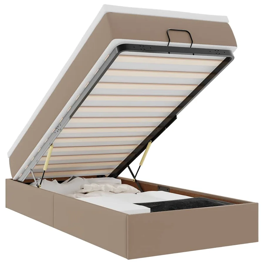 Cadre de lit ottoman et matelas cappuccino 90x200 cm similicuir - 2