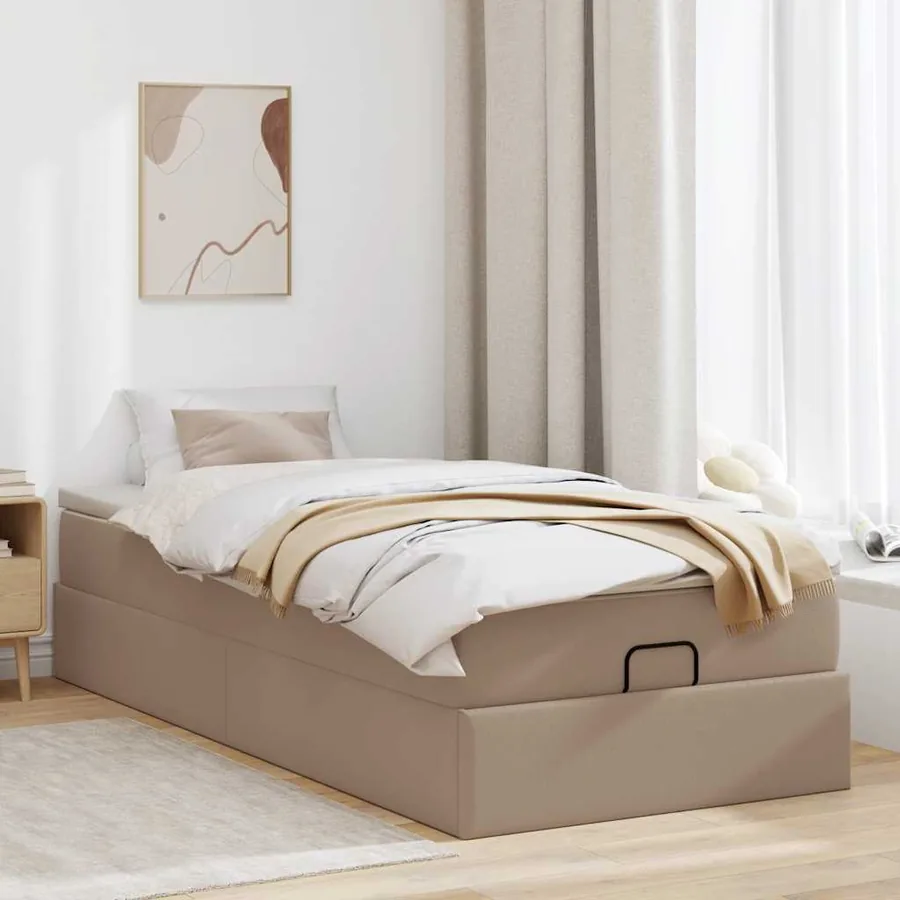 Cadre de lit ottoman et matelas cappuccino 90x200 cm similicuir - 3
