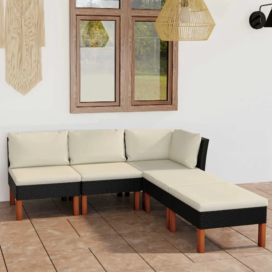 Salon de jardin 5 pcs avec coussins Résine tressée Noir