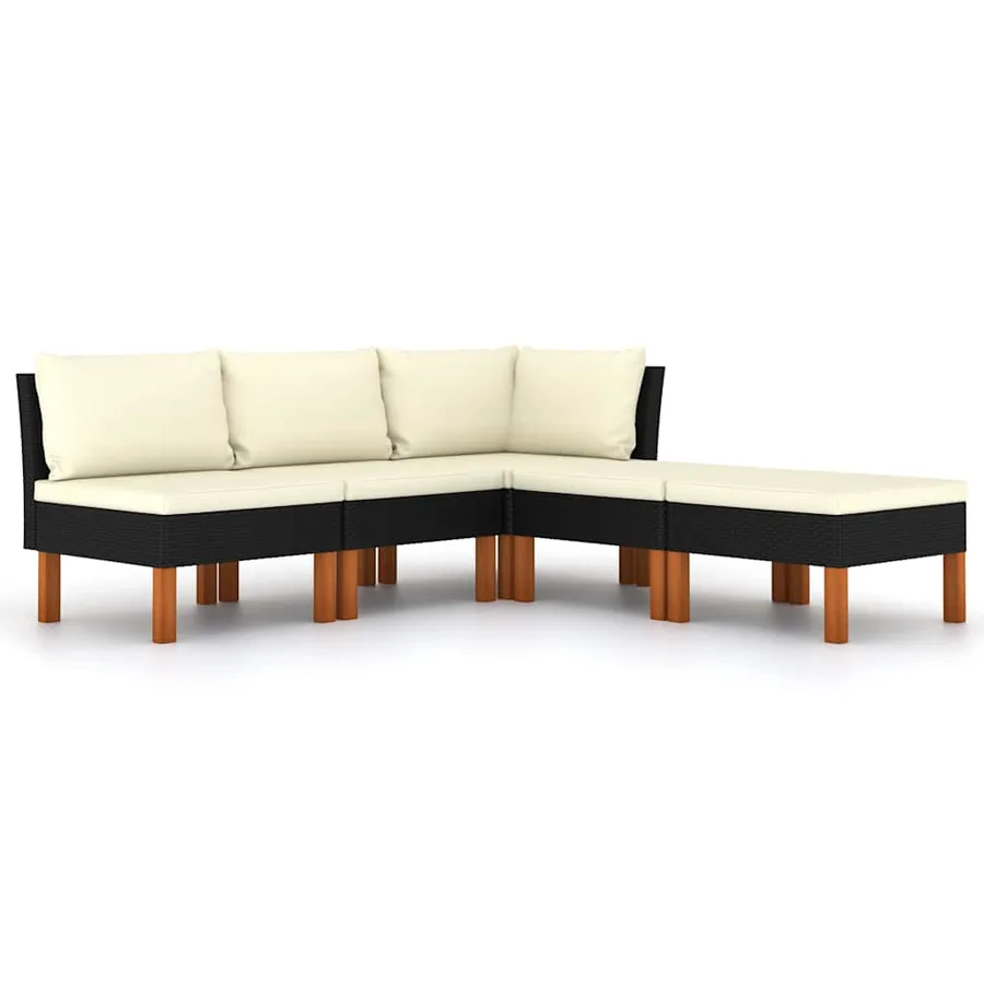 Salon de jardin 5 pcs avec coussins Résine tressée Noir - 2