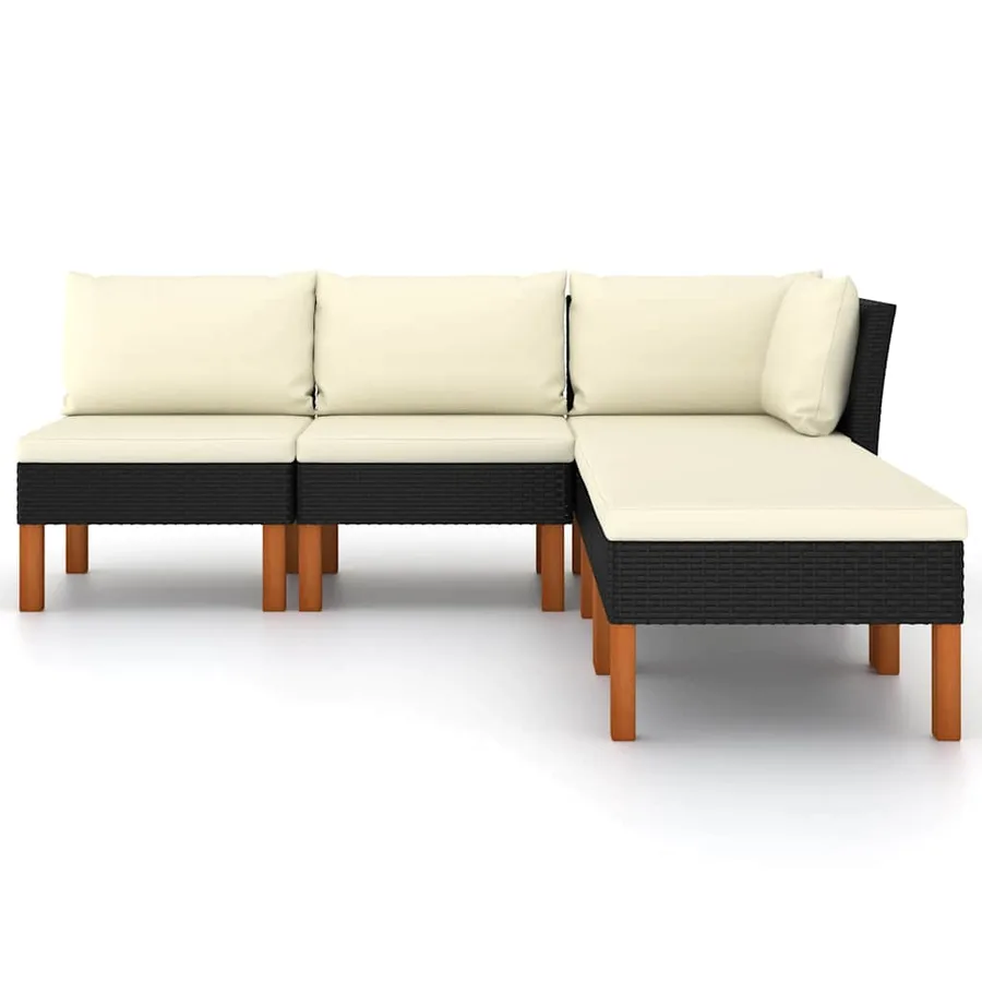 Salon de jardin 5 pcs avec coussins Résine tressée Noir - 3