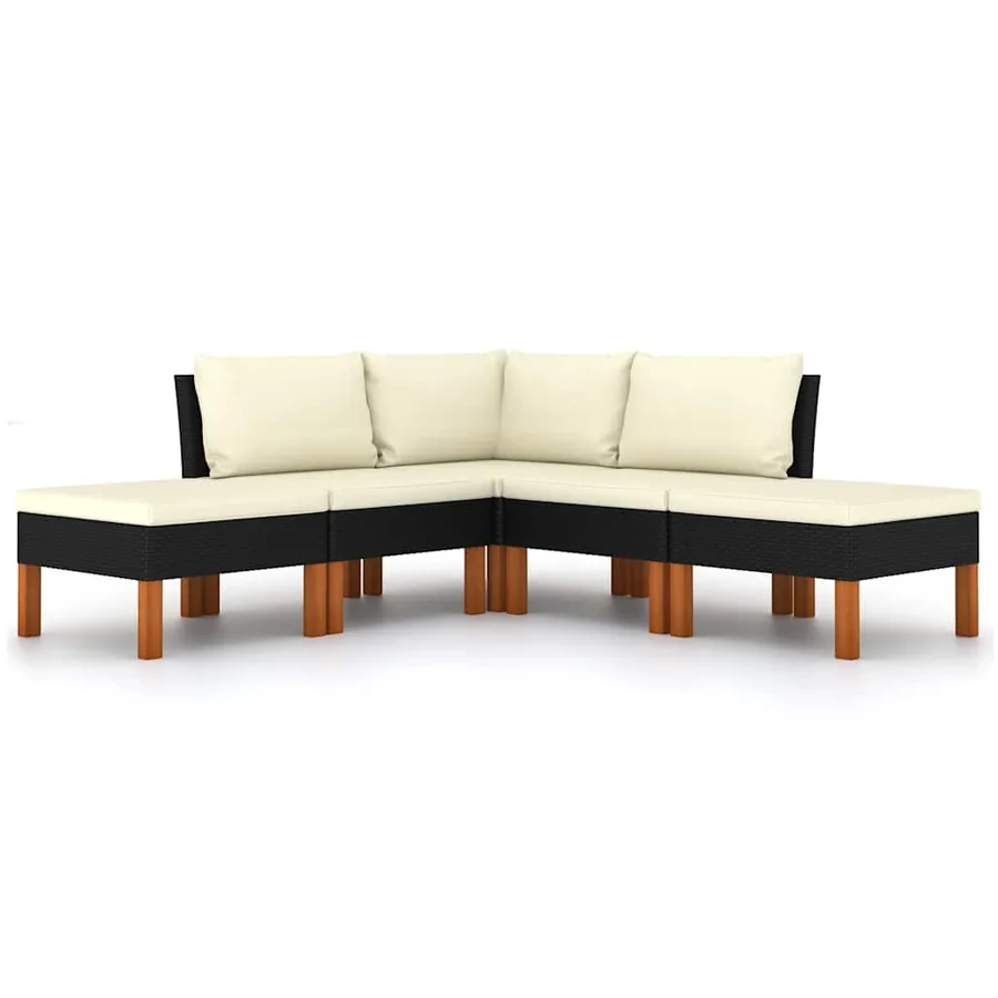 Salon de jardin 5 pcs avec coussins Résine tressée Noir - 4