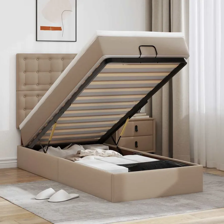 Lit ottoman et matelas cappuccino 90x200 cm similicuir