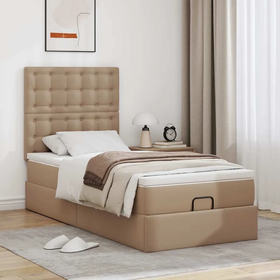 Lit ottoman et matelas cappuccino 90x200 cm similicuir - 3