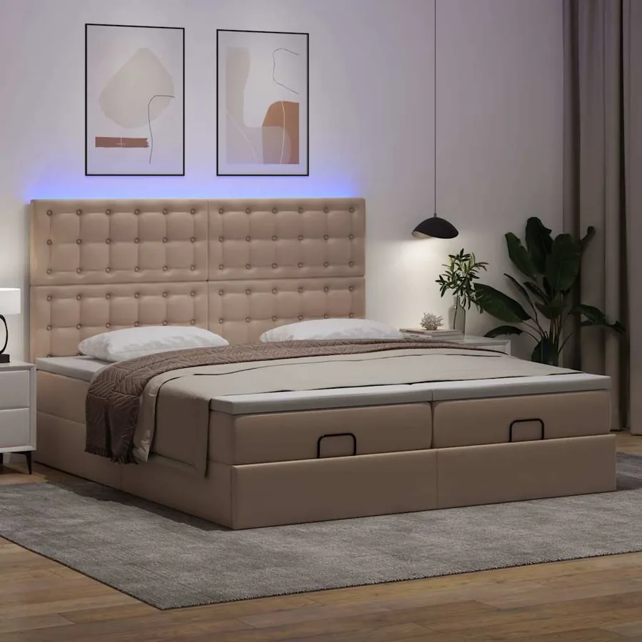 Lit ottoman avec matelas & LED Cappuccino 180x200cm similicuir - 3