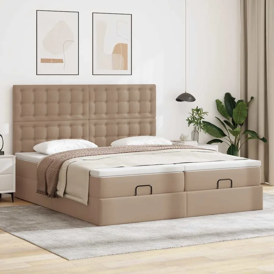 Lit ottoman avec matelas & LED Cappuccino 180x200cm similicuir - 4
