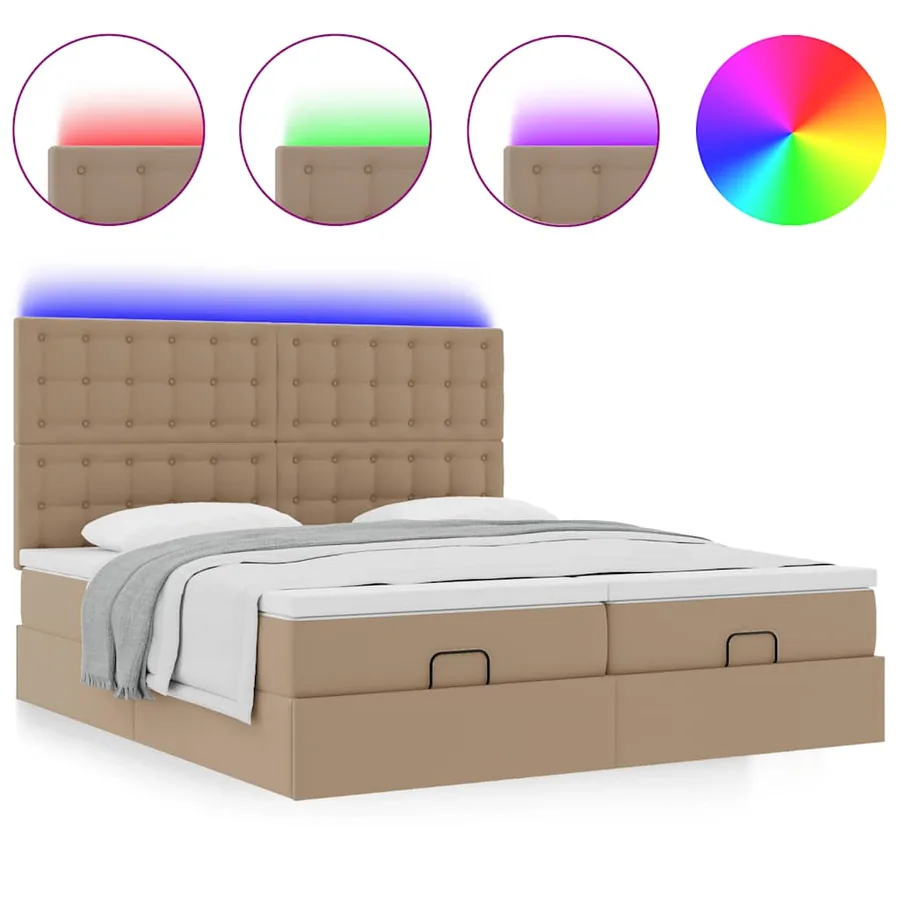 Lit ottoman avec matelas & LED Cappuccino 180x200cm similicuir - 5