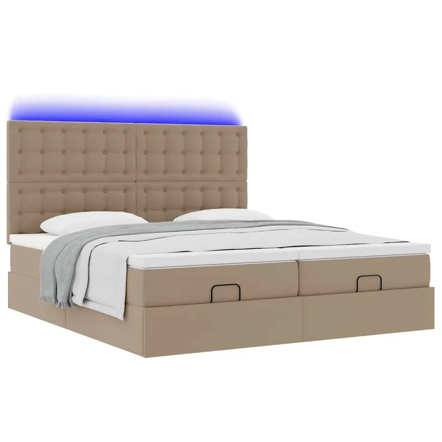 Lit ottoman avec matelas & LED Cappuccino 180x200cm similicuir - 6