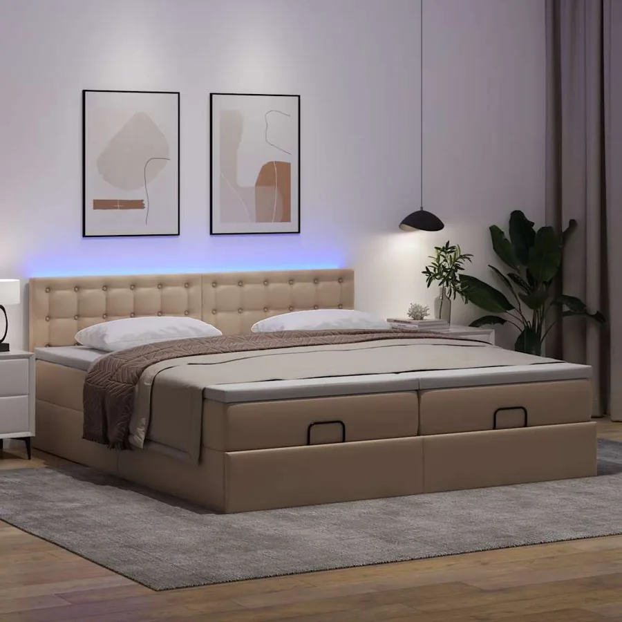 Cadre de lit ottoman et matelas cappuccino 180x200cm similicuir - 3