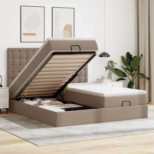 Cadre de lit ottoman et matelas cappuccino 180x200cm similicuir