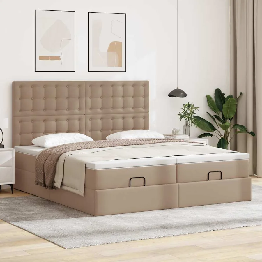 Cadre de lit ottoman et matelas cappuccino 180x200cm similicuir - 3
