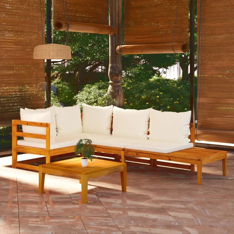 Salon de jardin 4 pcs avec coussins blanc crème Bois d'acacia