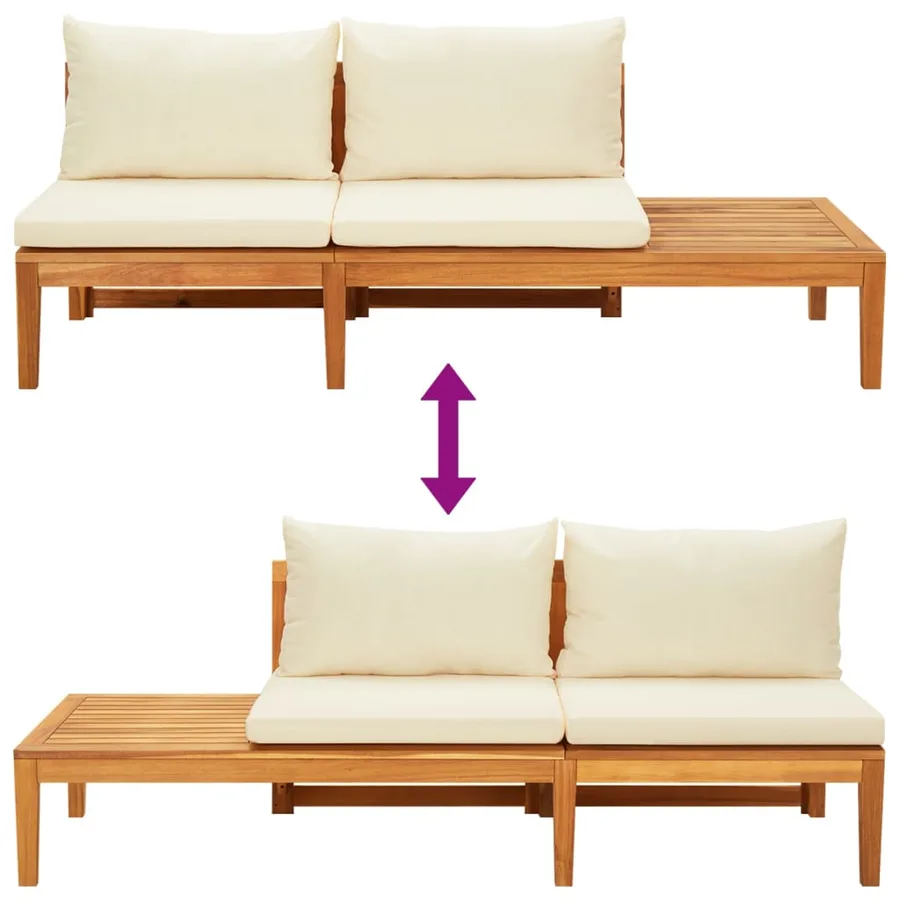 Salon de jardin 4 pcs avec coussins blanc crème Bois d'acacia - 6