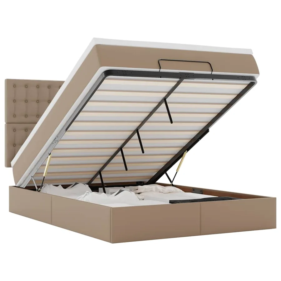Cadre de lit ottoman et matelas cappuccino 140x200cm similicuir - 2