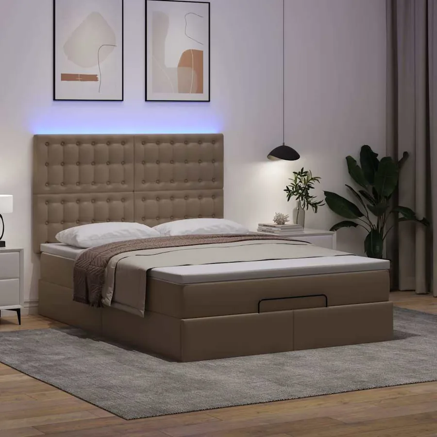 Cadre de lit ottoman et matelas cappuccino 140x200cm similicuir - 3