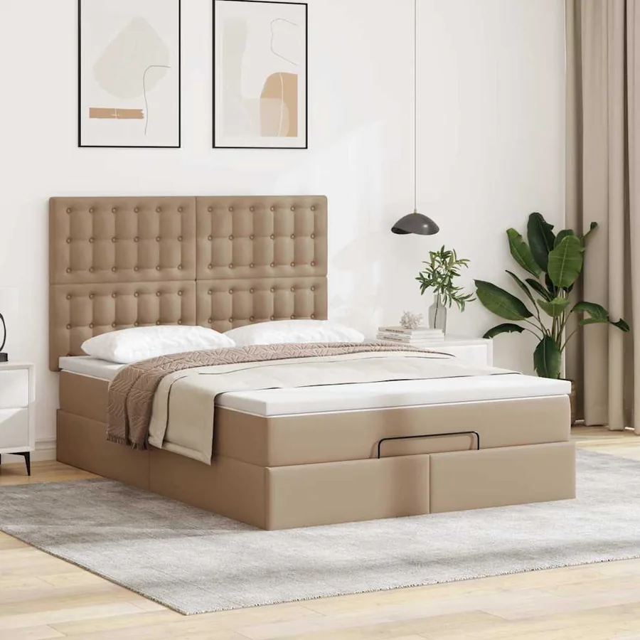 Cadre de lit ottoman et matelas cappuccino 140x200cm similicuir - 4