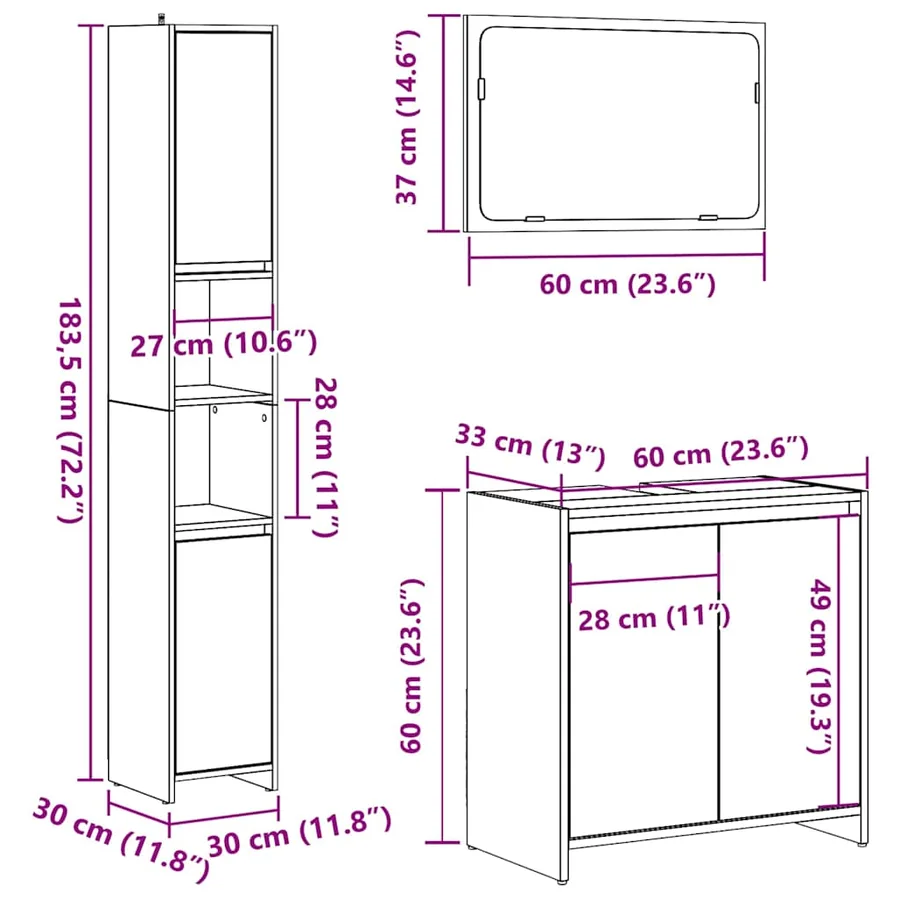 Ensemble de meubles salle de bain 3 pcs bois d'ingénierie - 9