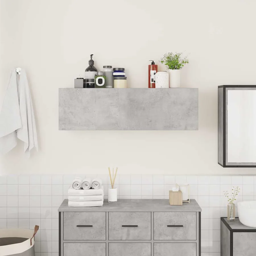 Armoire murale de bain gris béton 100x25x30cm bois d'ingénierie - 3