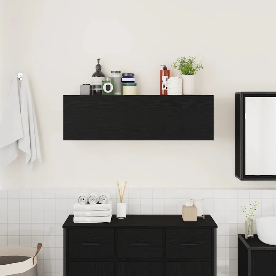 Armoire murale de bain noir 100x25x30 cm bois d'ingénierie - 3