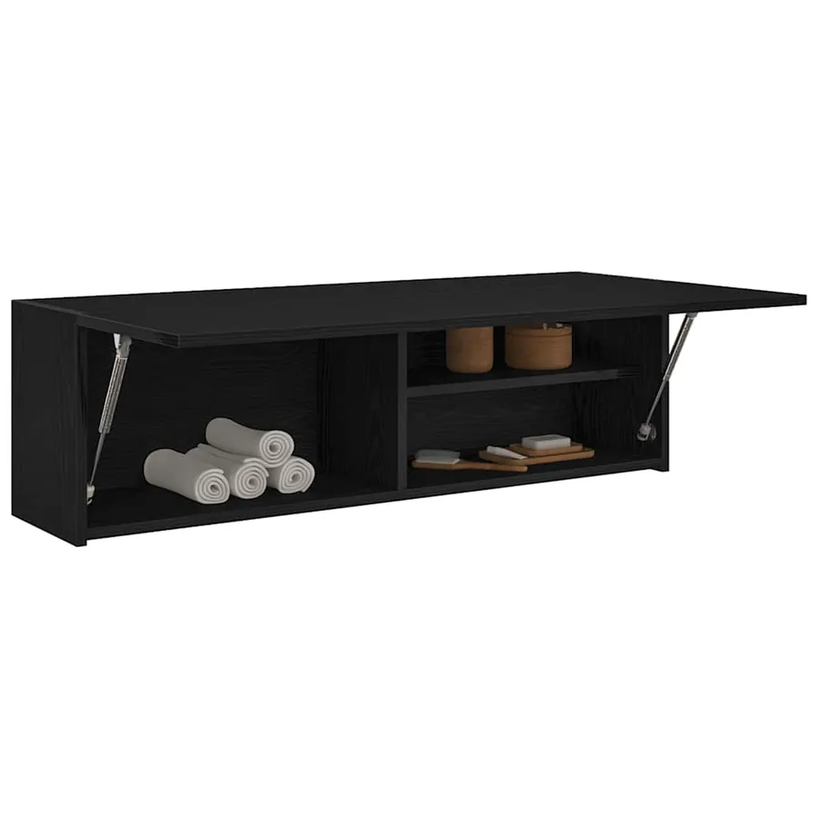 Armoire murale de bain noir 100x25x30 cm bois d'ingénierie - 4