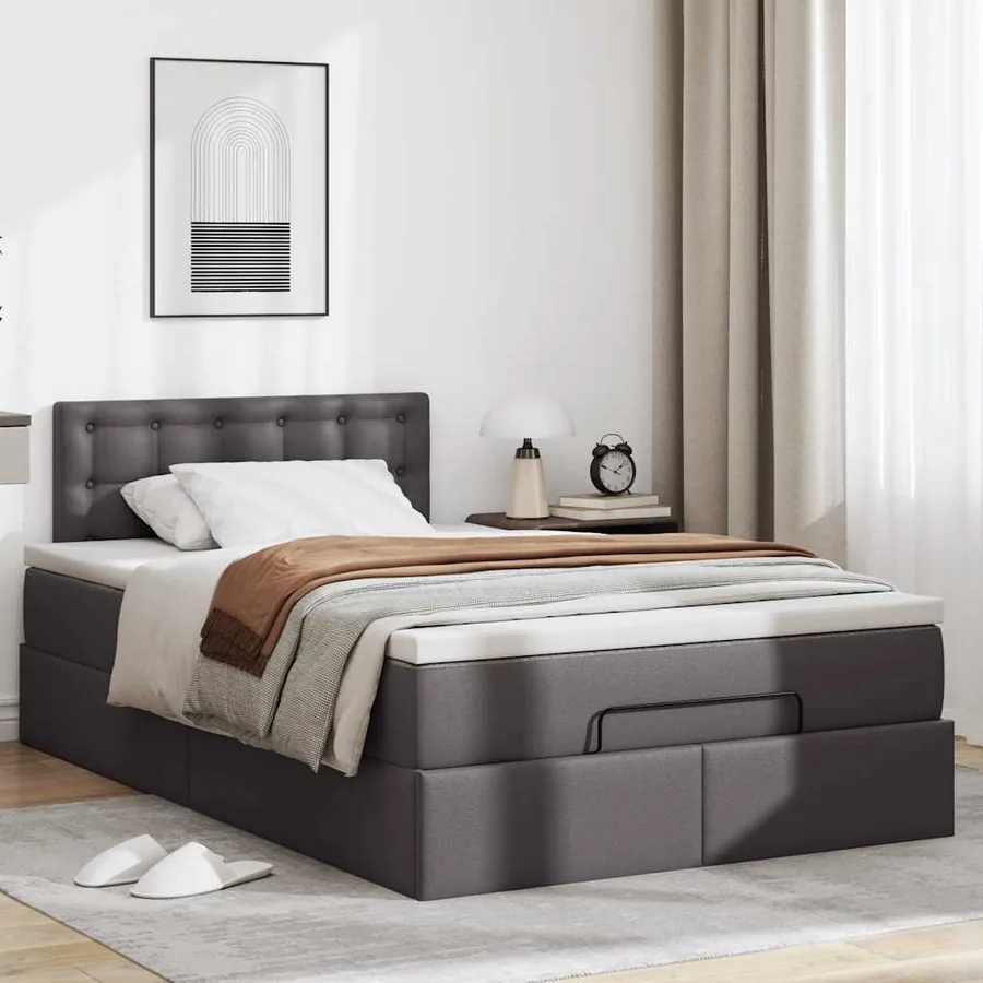 Cadre de lit ottoman avec matelas gris 120x190 cm similicuir - 3