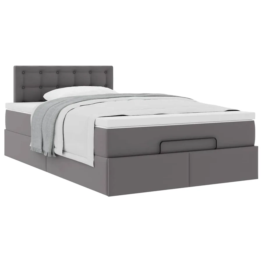 Cadre de lit ottoman avec matelas gris 120x190 cm similicuir - 5