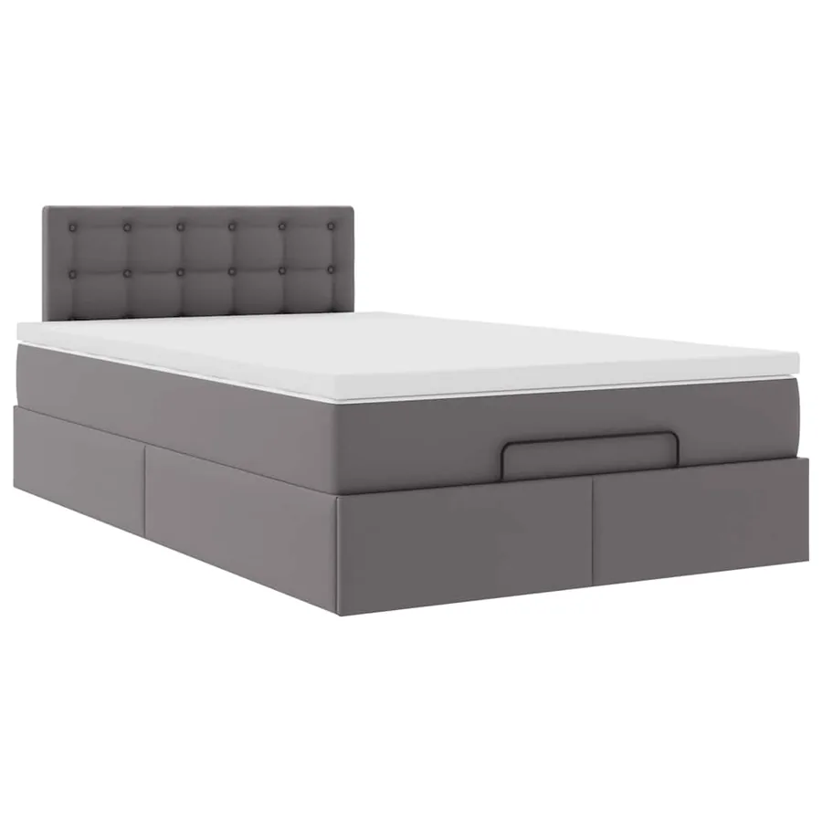 Cadre de lit ottoman avec matelas gris 120x190 cm similicuir - 6