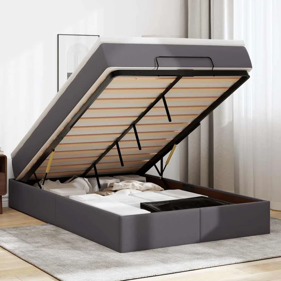 Cadre de lit ottoman avec matelas gris 120x190 cm similicuir