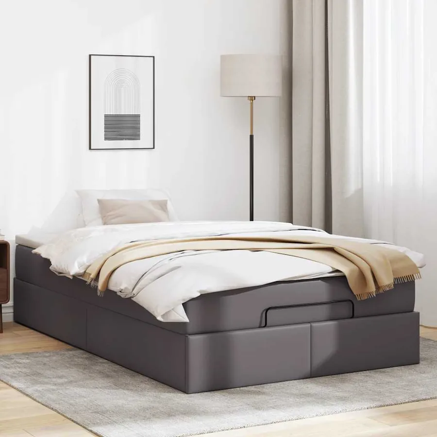 Cadre de lit ottoman avec matelas gris 120x190 cm similicuir - 3