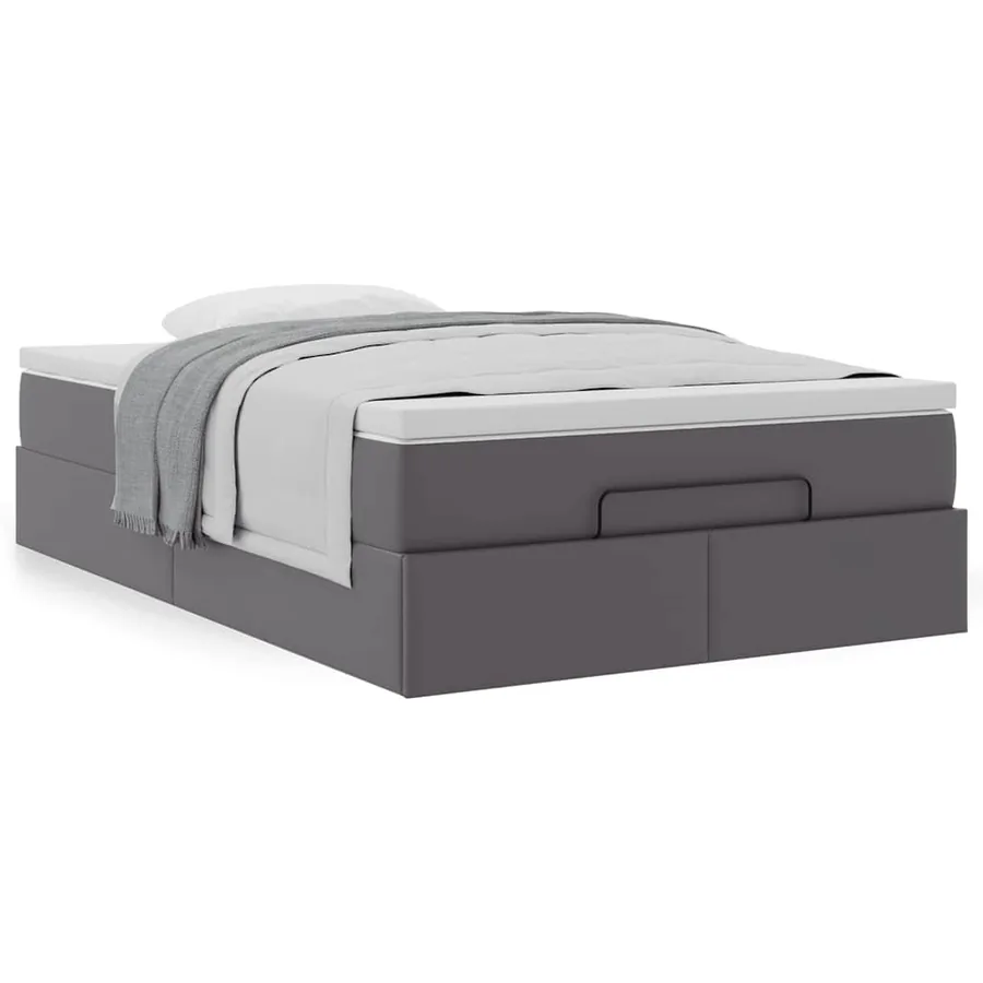 Cadre de lit ottoman avec matelas gris 120x190 cm similicuir - 4