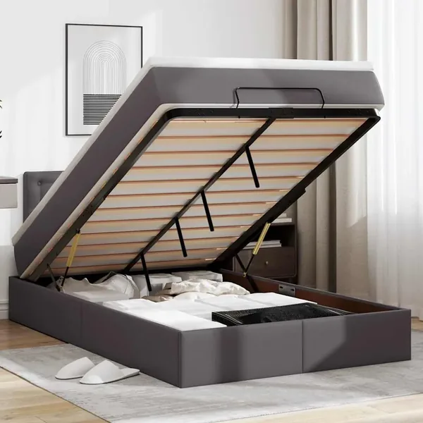 Lit ottoman avec matelas & LED gris 120x190cm similicuir
