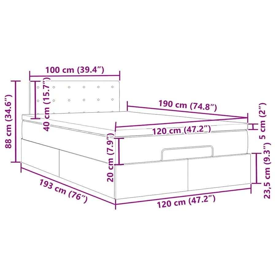 Lit ottoman avec matelas & LED gris 120x190cm similicuir - 18