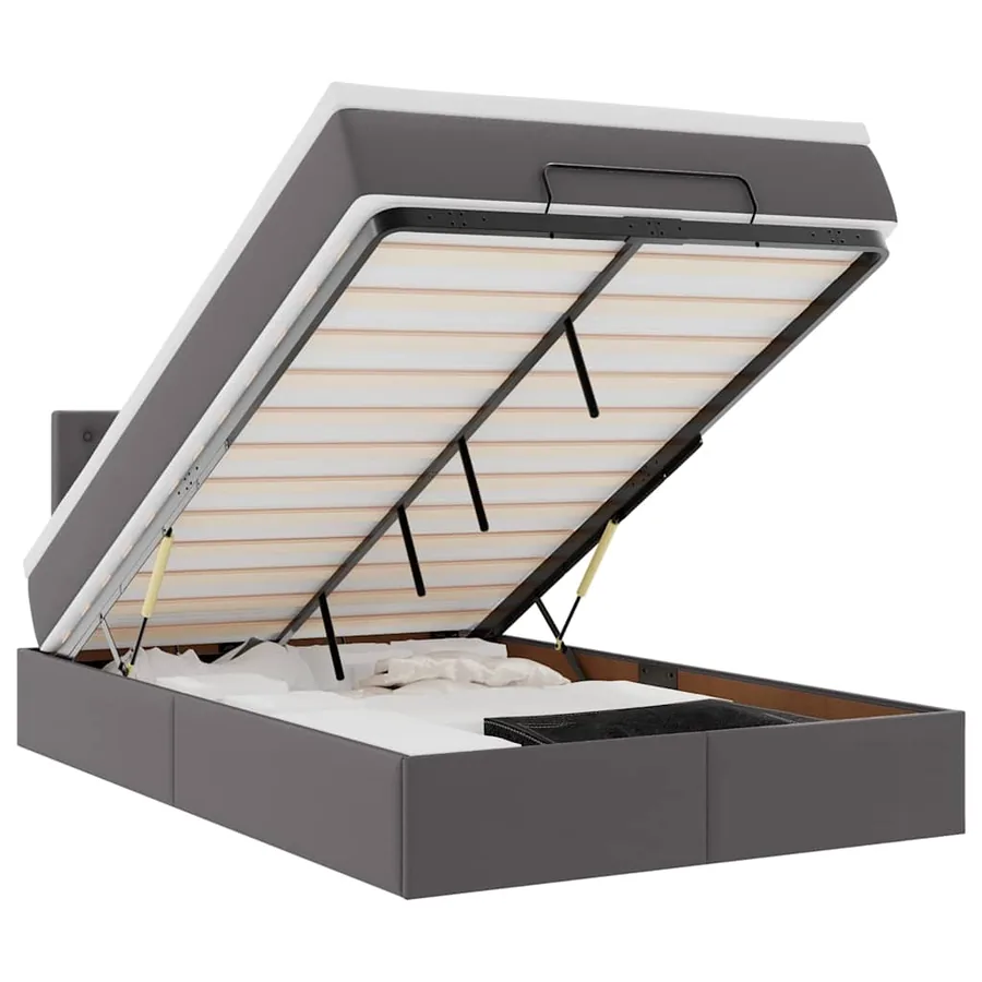 Lit ottoman avec matelas & LED gris 120x190cm similicuir - 2