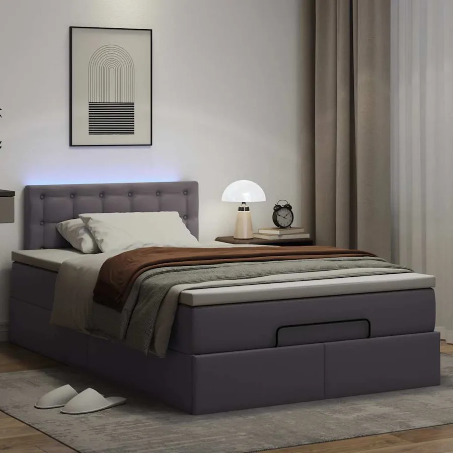 Lit ottoman avec matelas & LED gris 120x190cm similicuir - 3