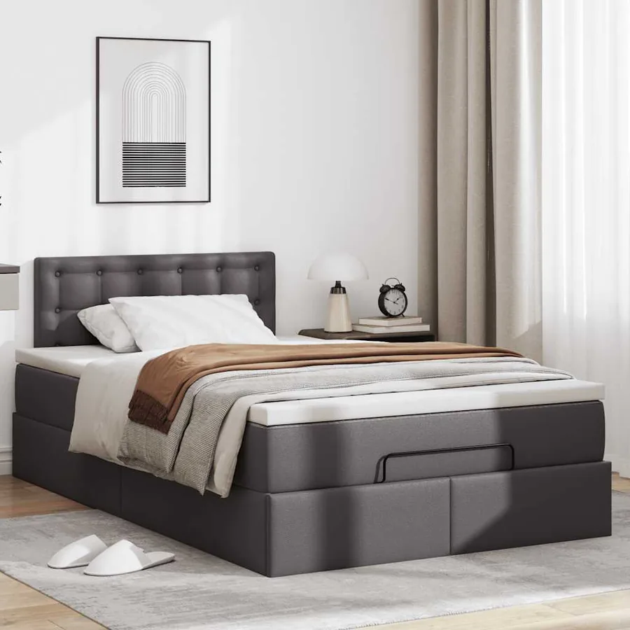 Lit ottoman avec matelas & LED gris 120x190cm similicuir - 4