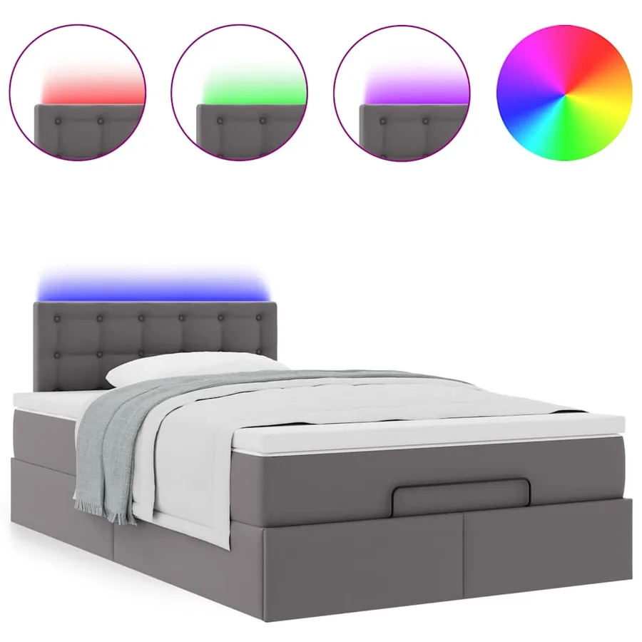 Lit ottoman avec matelas & LED gris 120x190cm similicuir - 5