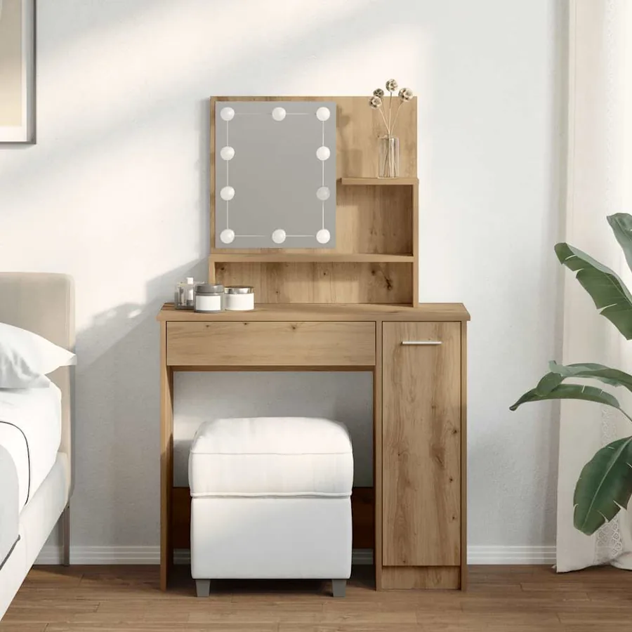 Coiffeuse avec LED chêne artisanal 86,5x35x136 cm