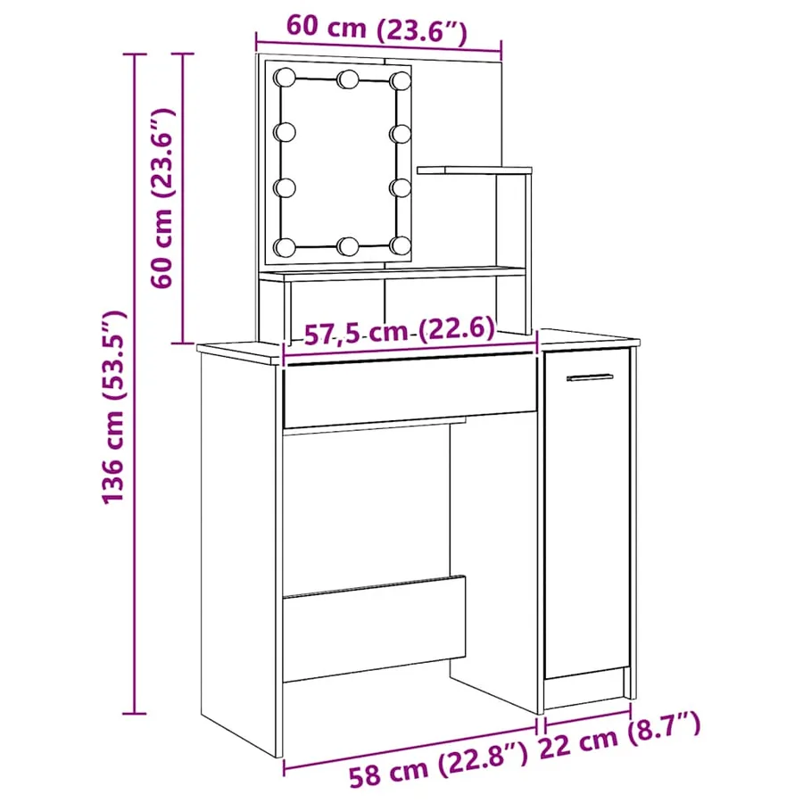 Coiffeuse avec LED chêne artisanal 86,5x35x136 cm - 17