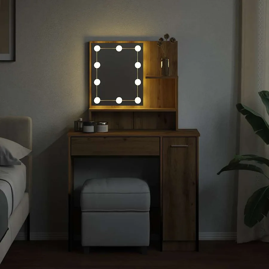 Coiffeuse avec LED chêne artisanal 86,5x35x136 cm - 3