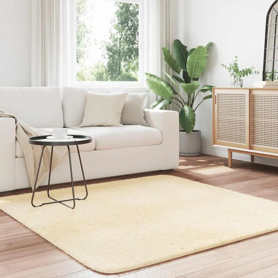 Tapis shaggy à poils longs NAVARRA crème 160x160 cm polyester - 3