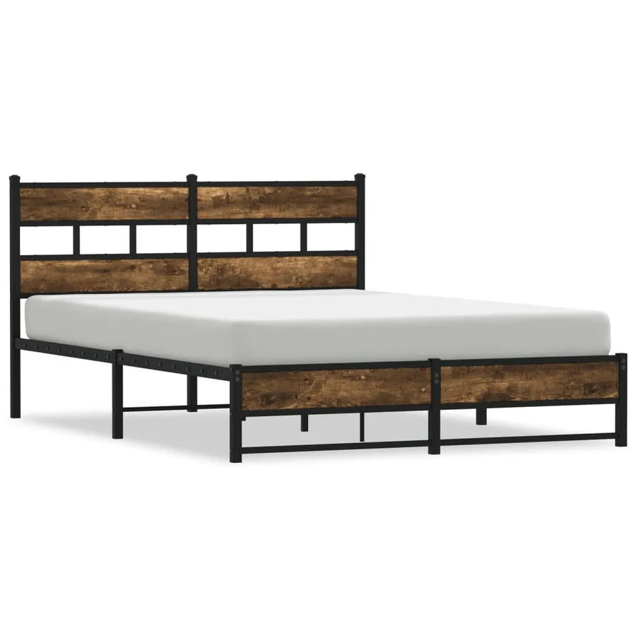 Cadre de lit en métal sans matelas chêne fumé 160x200 cm - 2